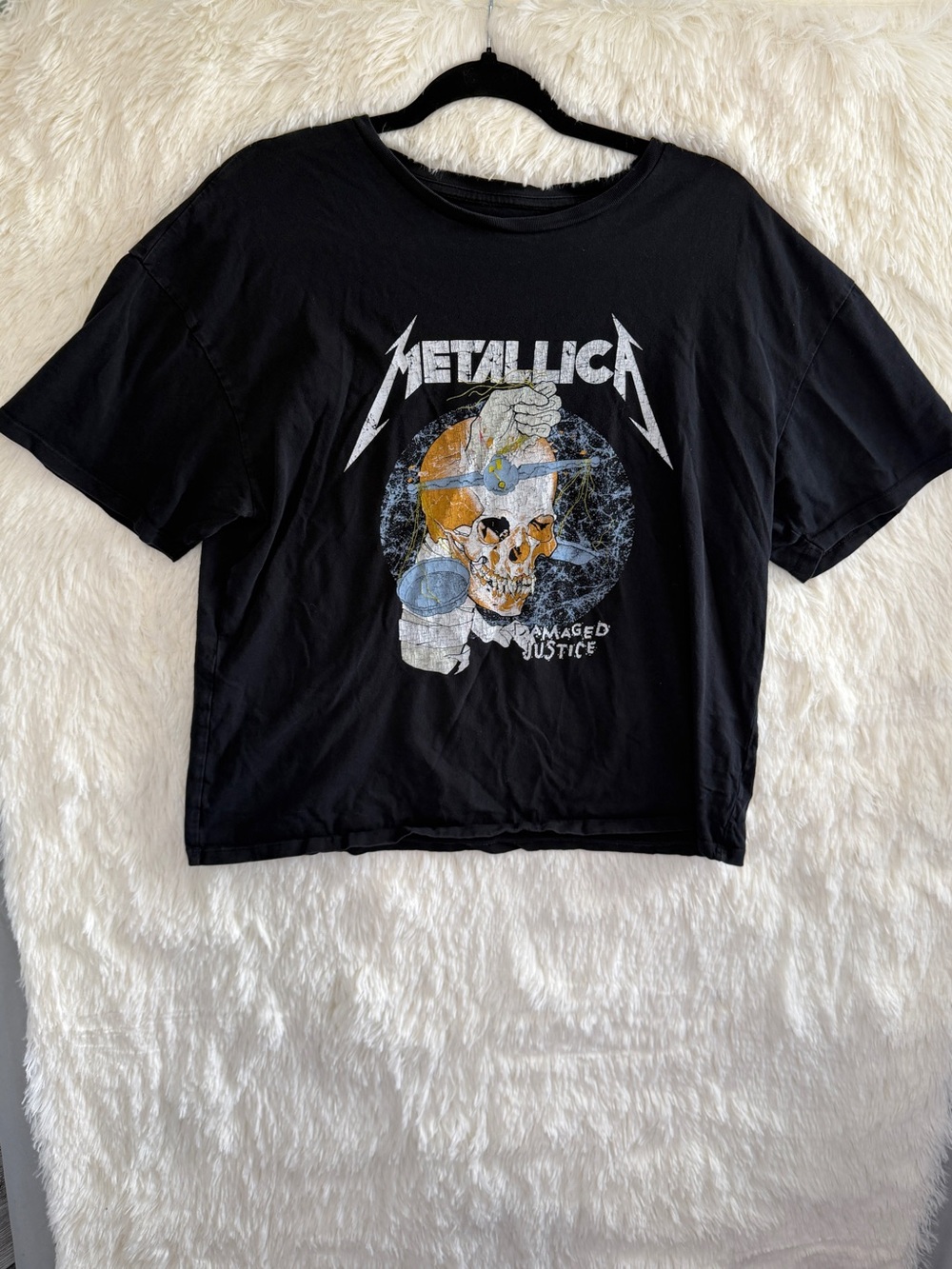 Metallica Womens Distressed "Damaged Justice" Cropped Graphic Tee Size XL Black